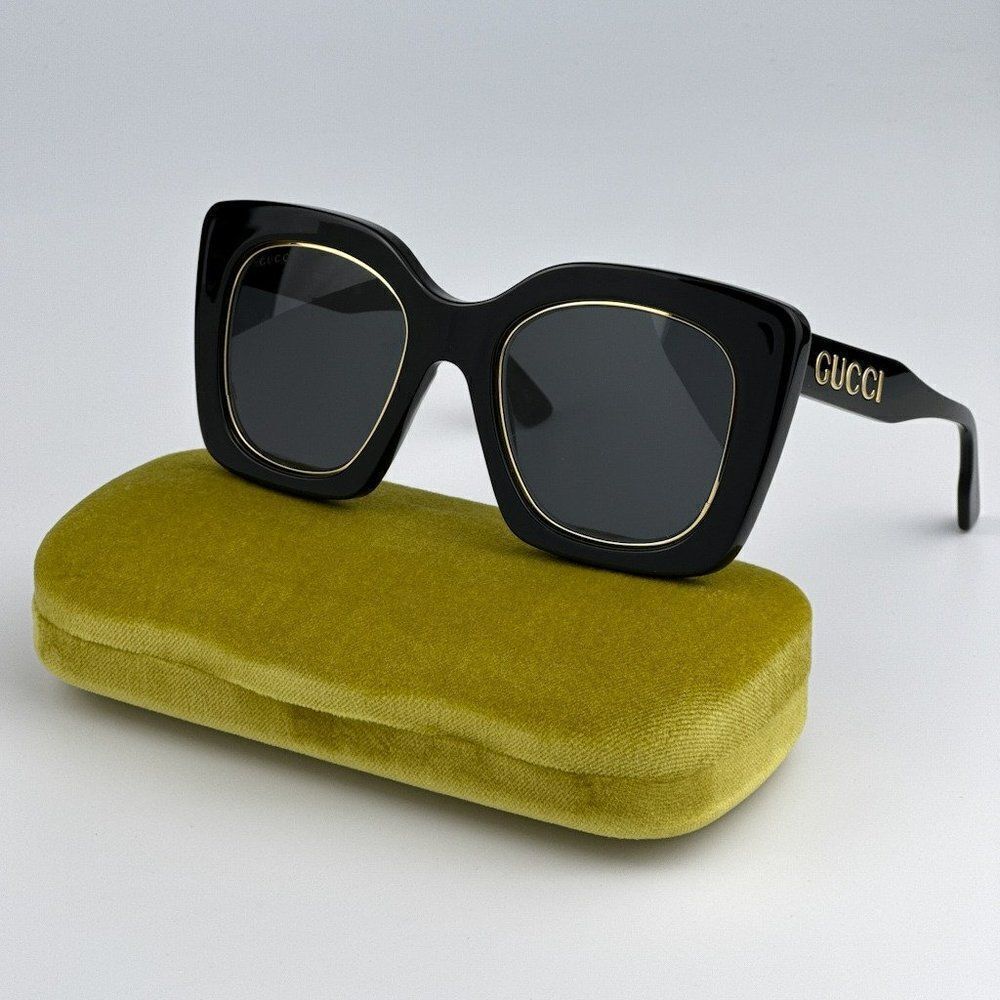 NEW Gucci GG1151S 001 Black/Gold Grey Cat Eye Oversized  Unisex Sunglasses - Picture 3 of 12